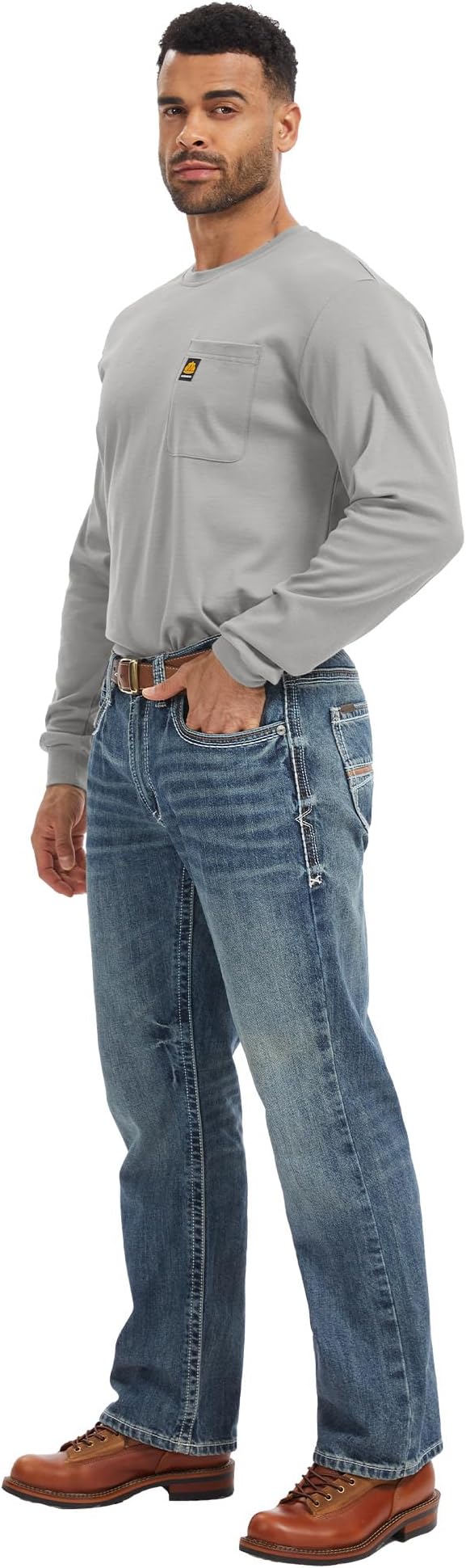 WORKWEYA Men's FR Shirts 6.5oz Lightweight Long Sleeve Flame Resistant T-Shirt NFPA 2112/CAT2