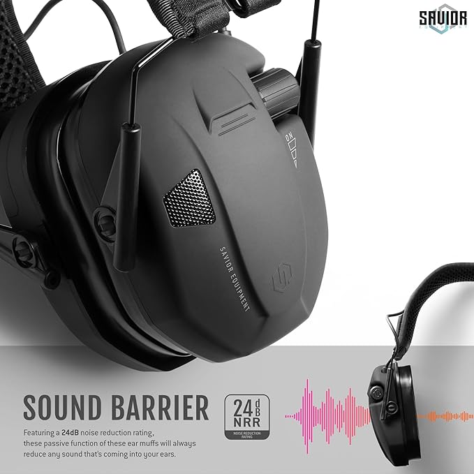 Savior Equipment Apollo Electronic Earmuffs For Shooting w/Gel Ear Pads, 24dB NRR, Noise Cancelling Ear Protection Headset