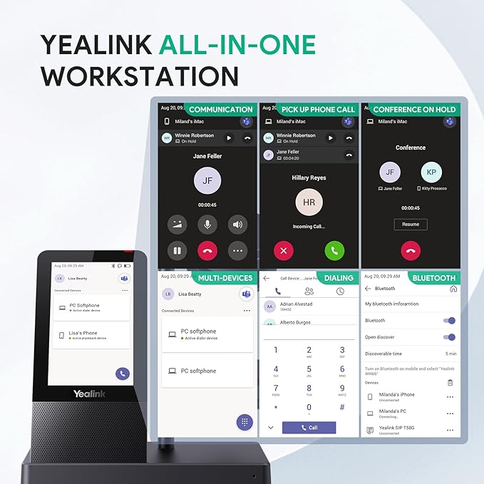 Yealink WH66 Wireless Headset with 4" Screen, DECT Headset for Zoom Skype Certified,Bluetooth Headsets with 525ft Range, Full-Duplex Speaker, 13h Call Time,Office Work Headphone for Desk Phone,PC