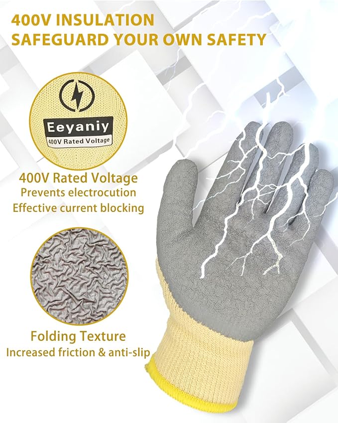 Electrician Gloves 400V Insulated Work Gloves High Voltage Insulated Rubber Non-Slip Electrical Gloves