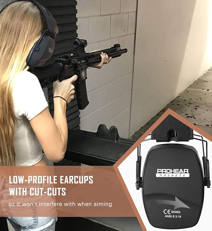 PROHEAR 016-GEP02 Shooting Ear Protection Safety Muffs with Gel Ear Seals with groove, NRR 26dB Noise Reduction Slim Low Profile Passive Earmuffs, Folding Hearing Protector for Airsoft, Hunting