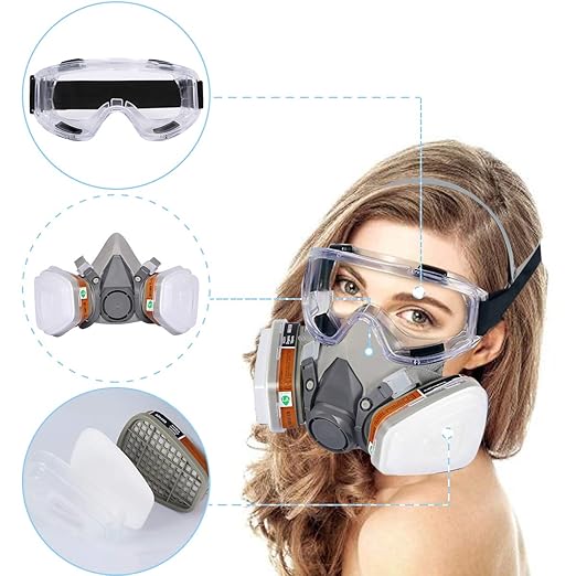 Reusable Face Cover Set for Painting,Gas, Dust, Machine Polishing, Organic Vapors with Filter Cotton, Glasses for Staining,Car Spraying,Sanding &Cutting, DIY and Other Work Protection