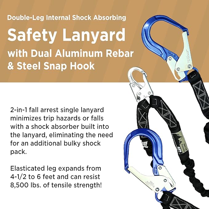 AFP Universal Full-Body Safety Harness w/Dorsal D-Ring Tongue Buckle Legs High-Viz Green, Shock Absorbing Lanyard (OSHA/ANSI)
