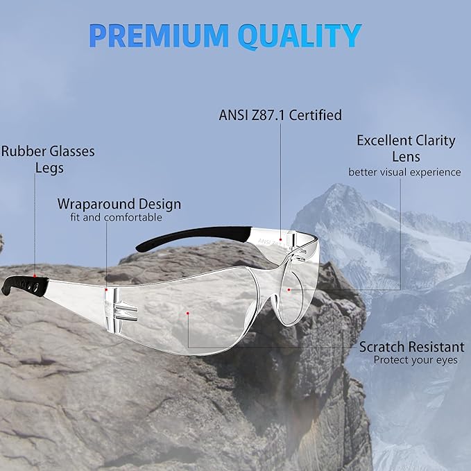 Safety Glasses Ansi Z87.1 Clear Safety Glasses Bulk Impact Resistant Lens Protective Eyewear for Men Women