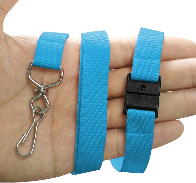 66 Pcs Breakaway Lanyards with Swivel J Hook Premium Bulk Flat Safety Lanyards for ID Badges, Schools, Students, Coaches, Festivals, Volunteers and Team Activities (Light Blue)