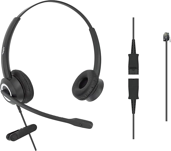 RJ9 Office Headset HD Voice for MITEL Nortel Meridian Polycom NEC ShoreTel Xblue Phones, Plus 3.5mm Adapter (Binaural)