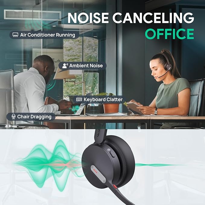 Yealink BH70 Dual Wireless Headset with Mic for Work, Bluetooth Headphone with Teams Certification, up to 35h Talk Time, 147g All-Day Wearing Comfort, Perfect for Open Office Home Hybrid Work, USB-A
