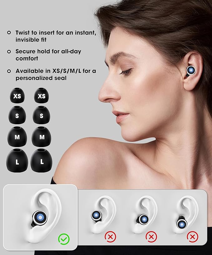 Ear Plugs for Sleeping, 30dB Noise Canceling Reusable Silicone Ear Plugs,8 Eartips with Portable Box, Perfect for Concerts,Snoring, Study, Sleep and Travel