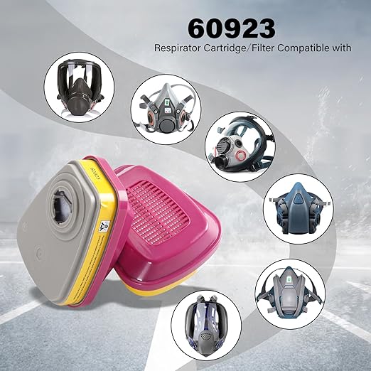 Respirator Cartridge, 60923 Particulate Filter, for Half and Full Face Pieces 6000, 7000 and FF-400 Series, Effective Filtering Organic Vapors, Acid Gases and Particulates, 1 Pair
