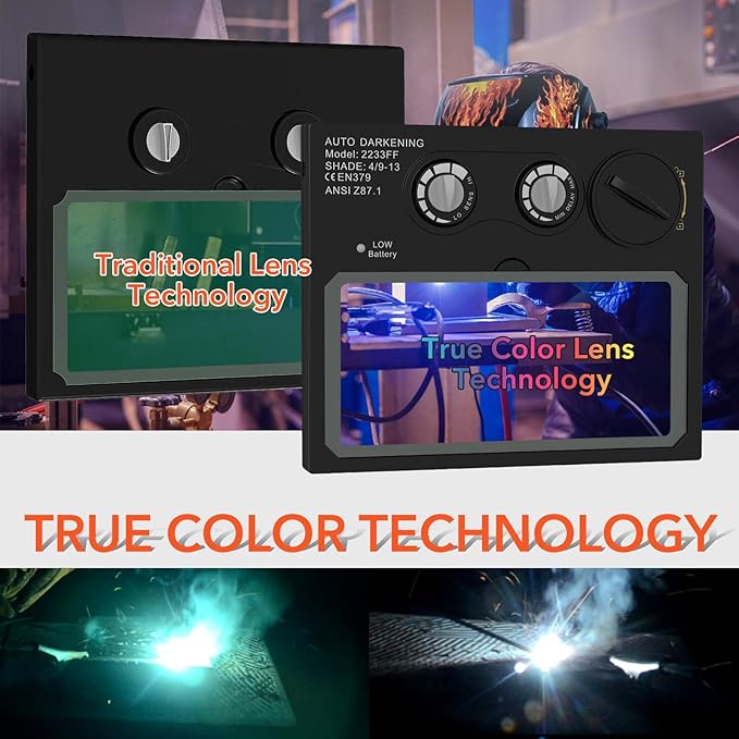 Welding Helmet with Light True Color Auto Darkening Welding Helmets for Men Solar Powered Welding Hood with 2 Arc Sensor Wide Shade 4/9-13 for TIG MIG ARC Cool Welder Mask (TRQ-HD0701)