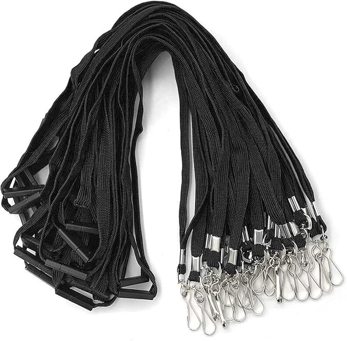 Bird Fiy Lanyards Safety Black Lanyards Neck Flat Premium Breakaway Badge Lanyard with J-Hook for ID Nametag Badge Holder (Black, 50 PCS)