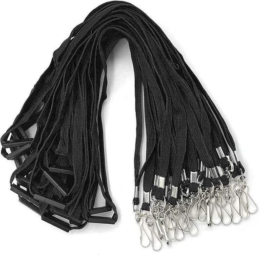 Bird Fiy Lanyards Safety Black Lanyards Neck Flat Premium Breakaway Badge Lanyard with J-Hook for ID Nametag Badge Holder (Black, 50 PCS)
