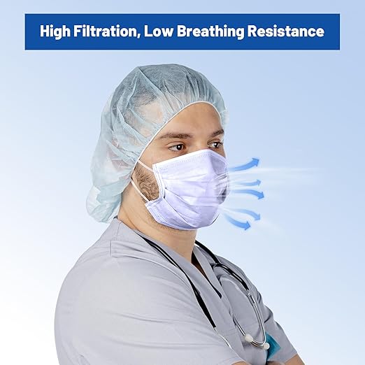 JMU 500pcs 3 Ply Purple Disposable Face Mask, Medical Grade, Comfortable & Breathable Suitable for Protection