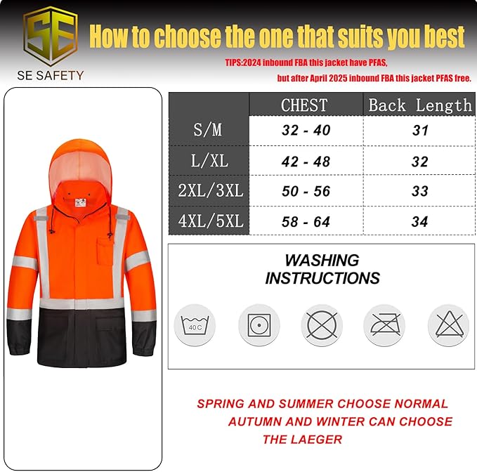 sesafety Hi Vis Rain Jacket, Rain Suits for Men Waterproof withBlack Bottom, Rain Coats for Men Interior Mesh, Class 3 HighVisibility Rain Gear,Removable Hood