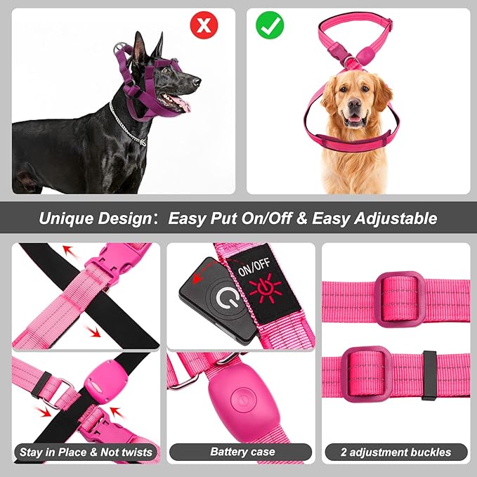 LED Light Up Dog Vest Harness Rechargeable, Soft Padded, Adjustable & Reflective Lighted Dog Harness Waterproof, Glow Dark Dog Light Harness for Camping Night Safety Walking, Pink Extra Large