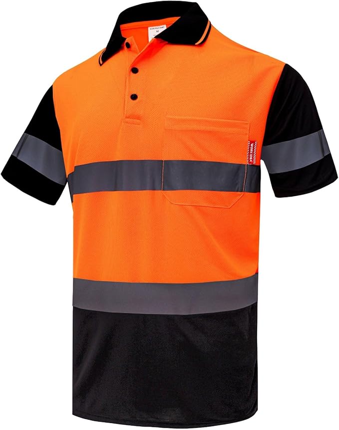 WORK IDEA Polo Shirt for Men High Visibility Reflective Work Shirt with Pockets for Construction