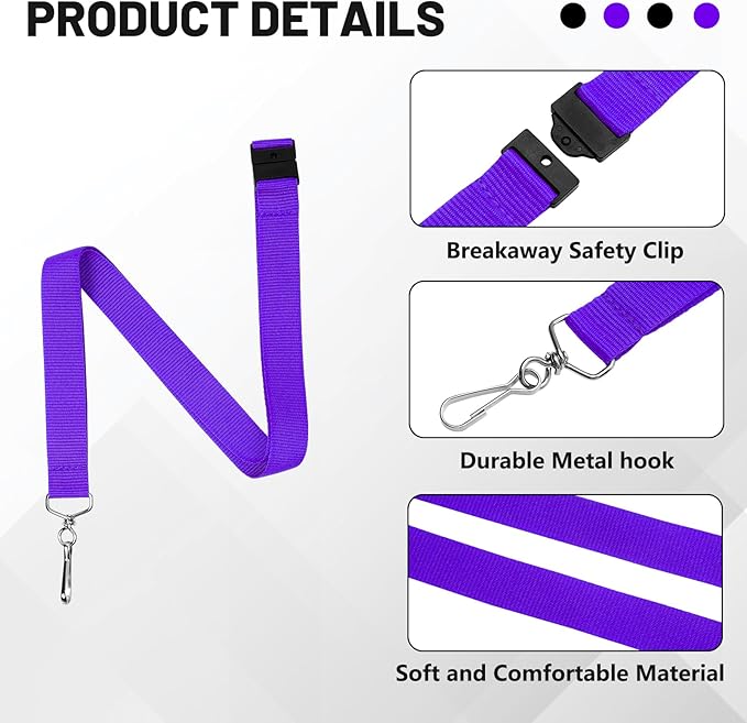 24-Pack Breakaway Lanyards, Polyester Neck Straps for ID Cards, Keys, Office, School & Events