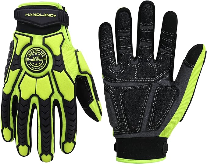 HANDLANDY Anti Vibration Gloves, SBR Padding, TPR Protector, Mechanic Work Gloves (Large, Black)