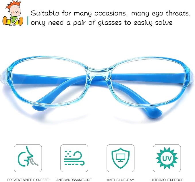 Safety Glasses Goggles Anti Fog Eye Protection Blue Light Blocking lens Side Shield Anti Pollen Soft TR90 for Boys Girls(Blue)