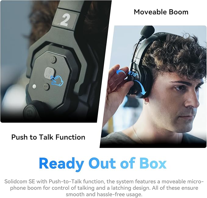 Hollyland Solidcom SE Wireless Remote Headset ENC Full Duplex 1100ft Team Communication Headsets with PTT Mute Single Ear Headset for TV Film Production (2.4GHz Version)