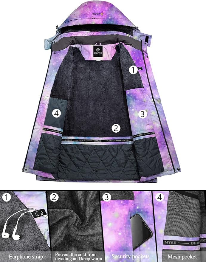 GEMYSE Women's Ski Snow Jacket Warm Winter Waterproof Coat Snowboard Rain Jacket Hooded Windproof Windbreaker