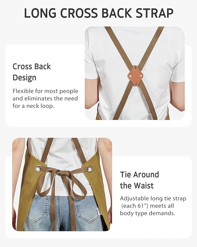 Syntus Chef Apron for Men Women with Pockets, Cotton Canvas Adjustable Work Apron Heavy Duty