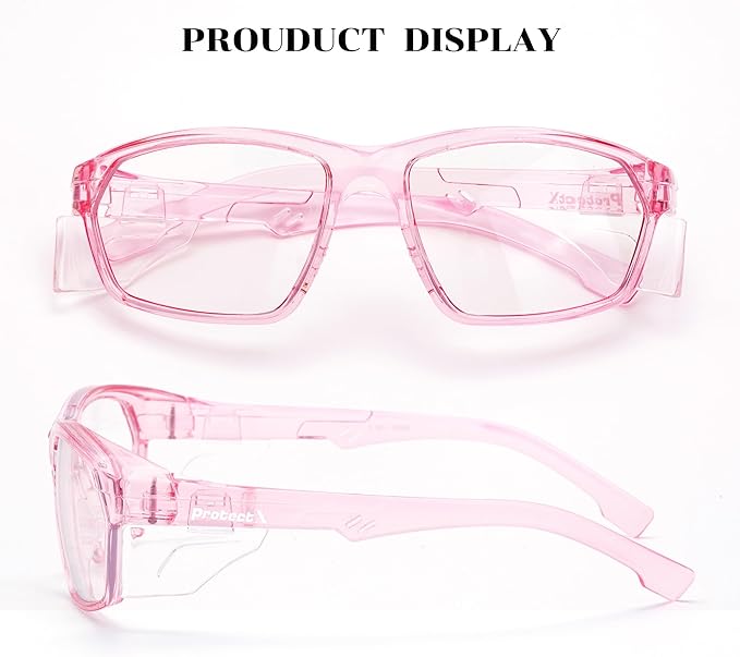 ProtectX Stylish Anti-Fog & Scratch-Resistant Safety Glasses, UV Protection Goggles, Anti-Impact Lightweight Glasses for Men＆Women Pink Clear - 2 Pack