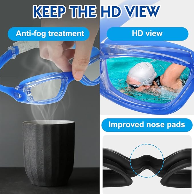 Flutesan 6 Pack Swimming Goggles Adult Kids Anti Fog Pool Goggles with Ear Plugs Nose Clip No Leaking Full Protection