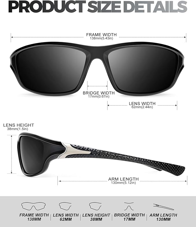 Polarized-Sunglasses-Men Sports Mens-Sunglasses: Sun-Glasses with UV400 Protection for Driving Golf Fishing Running