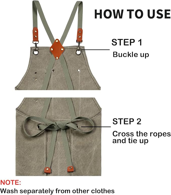 Cotton Canvas Cross Back Apron for Men and Women,Chef Apron With Adjustable Strap and Large Pockets,Kitchen Cooking Baking Bib Heavy Duty Work Apron