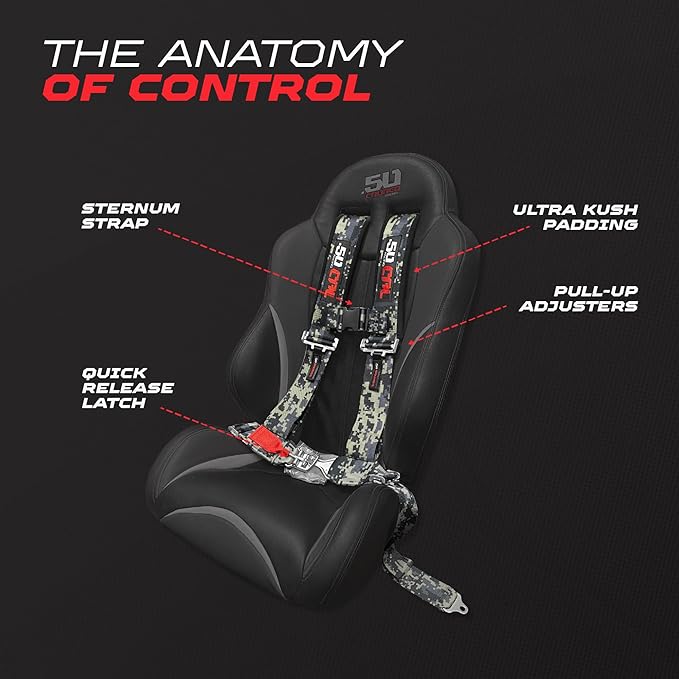 1pc Camouflage 4 Point Harness for Bucket Seat, Latch Release, 9 Color Options, Racing Harness, Race Car, Off Road, UTV, RZR [6000A3]