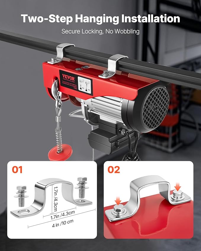 VEVOR Electric Hoist 1760lbs with 14ft Wired Remote Control, Electric Hoist 110 Volt with 40ft Single Cable Lifting Height & Pure Copper Motor, for Garage Warehouse Factory