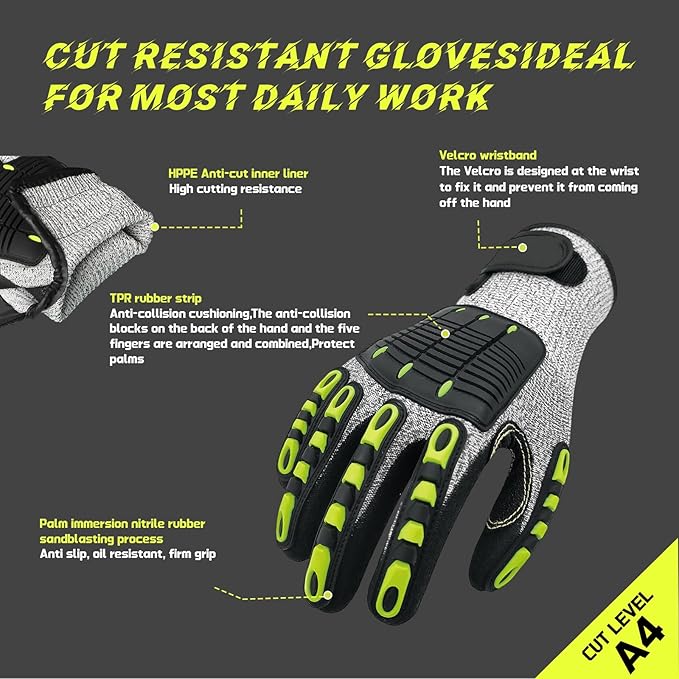 Cut Resistant Gloves & Safety Glasses for Men with Ear Plugs - Personal Work Set
