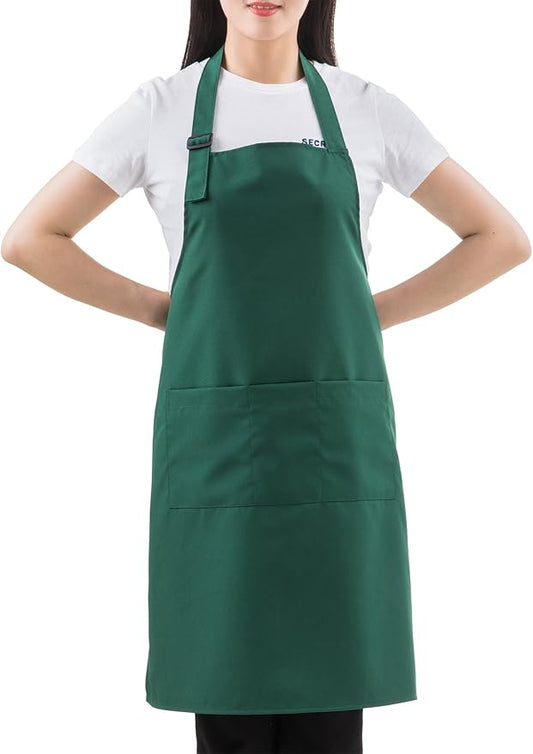 Christmas Green Professional Waterdrop Resistant Adjustable Extra Long Bib Apron 3 Pockets Home Kitchen Garden Restaurant Cafe Bar Pub Bakery for Cooking Chef Baker Servers Craft Unisex
