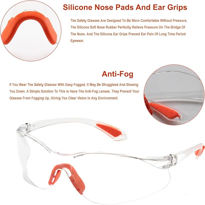 8 Pack Safety Glasses Anti Fog Scratch Safety Clear Lenses Eye Protection working Glasses Protective Equipment Security Eyewear for Welding Outdoor Construction Laboratory Chemicals