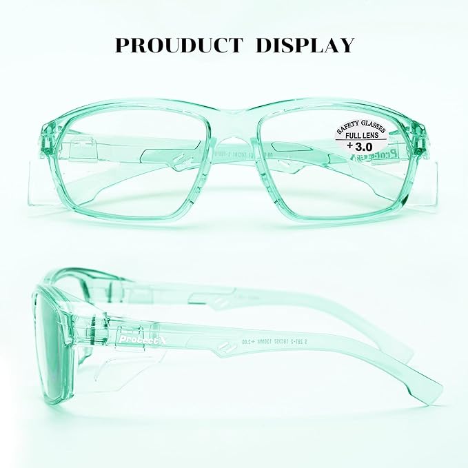 ProtectX Stylish Anti-Fog & Scratch-Resistant Safety Glasses With Readers, UV Protection Goggles, Anti-Impact Lightweight Glasses for Men＆Women Jade Reading 3.0-2 Pack