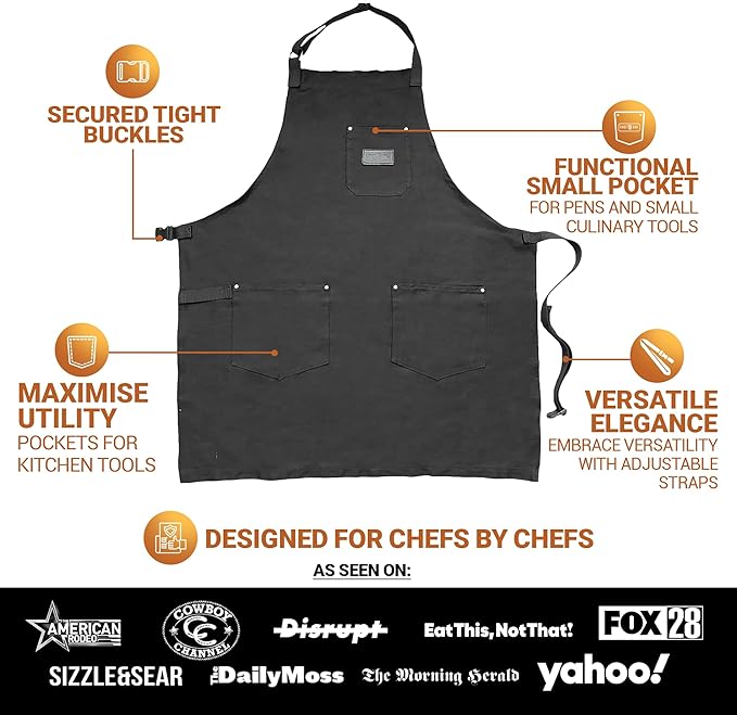 Chef Sac Chef Apron | Cotton Canvas Kitchen Apron | Aprons for Men | Aprons for Women with Pockets | Professional Chef Aprons