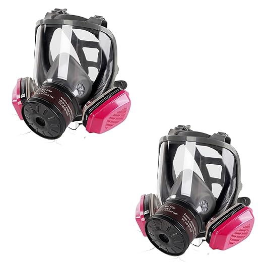 Gas Mask Respirator 2 Pack: Full Face Gas Masks Survival Nuclear and Chemical Reusable Respirator Mask with Filters 60921 & Activated Carbon 40mm Filter for Painting Mold Dust Epoxy Resin Welding