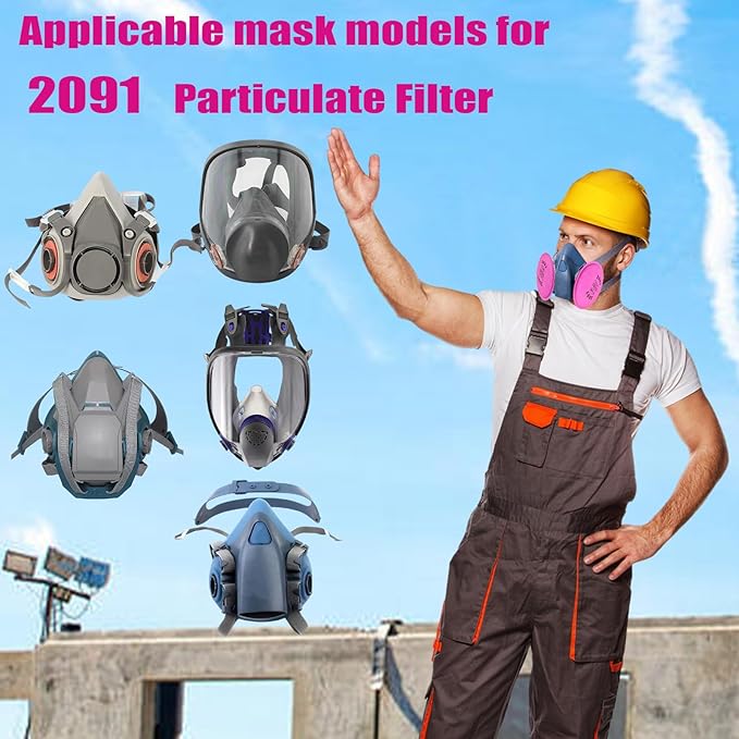 196PCS(98Pack) Particulate Filter 2091 P100 Compatible with 2091, Installed on P100 Filter Retainer Replacement for 6000 6200 6800 7000 FF-4 for Against Dust Painting Woodworking,Pink