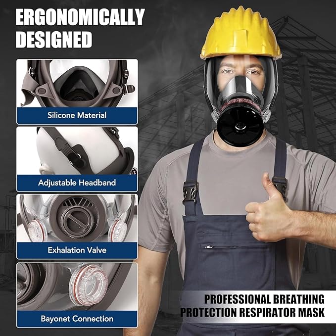 Full Face Gas Mask, Gas Masks Survival Nuclear and Chemical with 40mm Activated Carbon Filter & 6001 Filters, Reusable Respirator Mask for Gases, Chemicals, Organic Vapors, Dust, Fumes, Paint