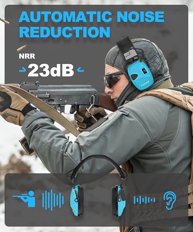 ZOHAN EM054 Electronic Shooting Ear Protection with Sound Amplification, Slim Active Noise Reduction Earmuffs for Gun Range