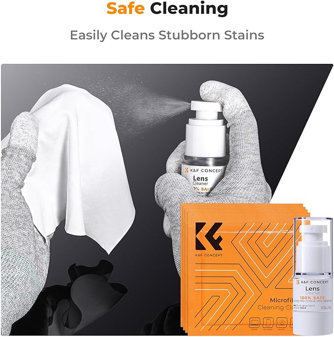 K&F Concept 10-in-1 Camera Lens Cleaning Kit for DSLR Camera Lens Filter Cell Phones with Advanced Silicone Air Blower*1+Short Nozzle*1+Long Nozzle*1+Cleaning Cloth*6+Cleaning Pen*1+15ML Cleaner*1