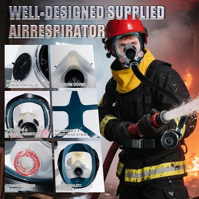 Portable PAPR Respirator System - Powered Air Purifying Respirator with 40mm Filter | Full Face Gas Mask for Dust Paint Spray