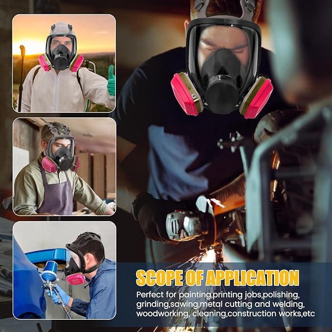 2 Pack Full Face Respirator Mask with Filters, Reusable Anti-fog Gas Mask with 60926 Activated Carbon Filters Against Dust Organic Vapor, Ideal for Painting, Welding, Sanding, Woodworking