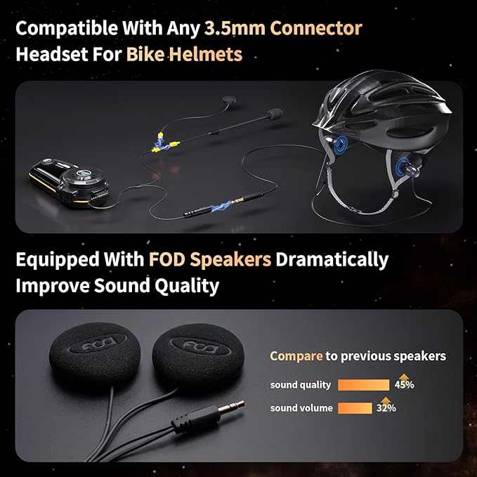Fodsports FX8 Pro Motorcycle Communication Systems with Customized HRSQS Speakers, Dual-Chip Audio Multitasking, One-Click Fast Pairing, Music Sharing, FM 10 Riders Group Intercom, 2 Pack