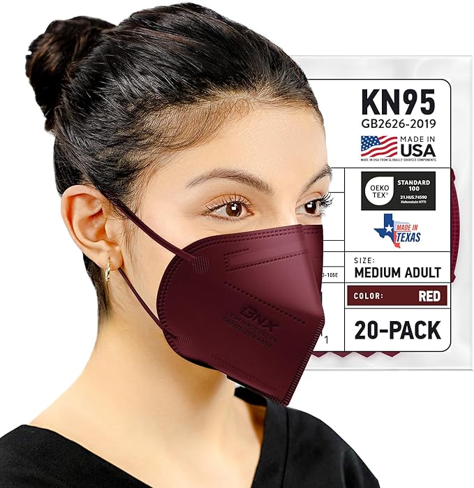 BNX KN95 Face Masks Made in USA (Adult Large, Adult Medium, Kids Small) (Earloop) (Model: E95/E95M/E95S)