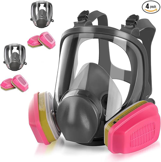 2 Set Full-Face Mask Respirator with 60926 Cartridges - Anti-fog,Reusable Gas Cover Organic Vapor Masks Survival Nuclear,Paint Mask for Painting,Dust,Formaldehyde,Epoxy Resin,Sanding,Cutting,welding