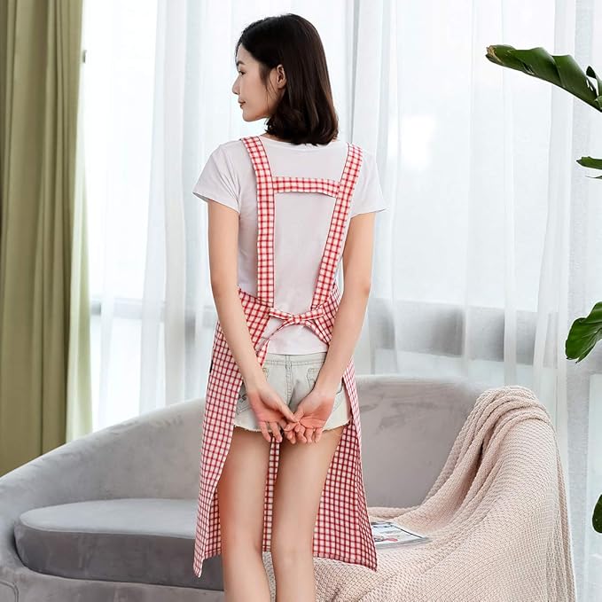 NEWGEM Cotton Apron for Women with Pockets Full Length Pinafore for Artist Salon Painting