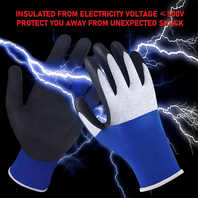 Xin Tester Electrical Insulated Gloves 500V, Electrician Work Gloves Rubber Low Voltage Resistance Non-Slip Texture Electrician Tool, Finger Tips Touch Smart Device Screen(Blue)