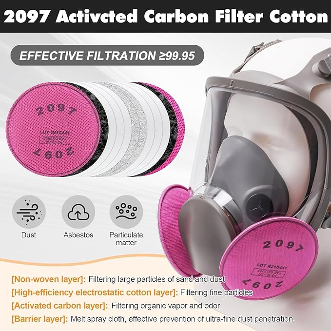 Full Face Respirator Mask with Filters, Reusable Anti-fog Gas Mask with 60926 & 2097 Activated Carbon Filters Against Dust Organic Vapor, Ideal for Painting, Polishing, Welding,Woodworking